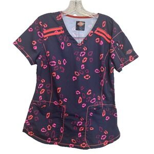 Dickies Scrubs Womens Size Small Uniform Top pink/Coral/Navy Medical